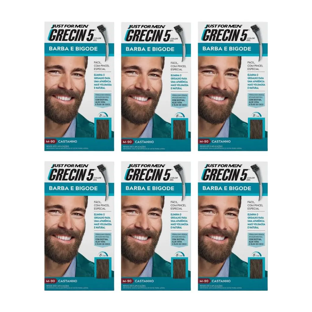 Grecin 5 Barba e Bigode 28g M - 90 Castanho - Kit C / 6un