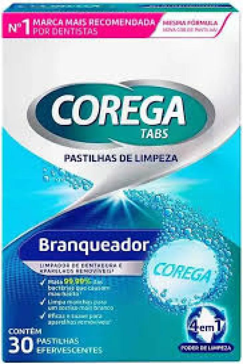 Corega Tabs Pastilhas de Limpeza Branqueador C/30 Pastilhas