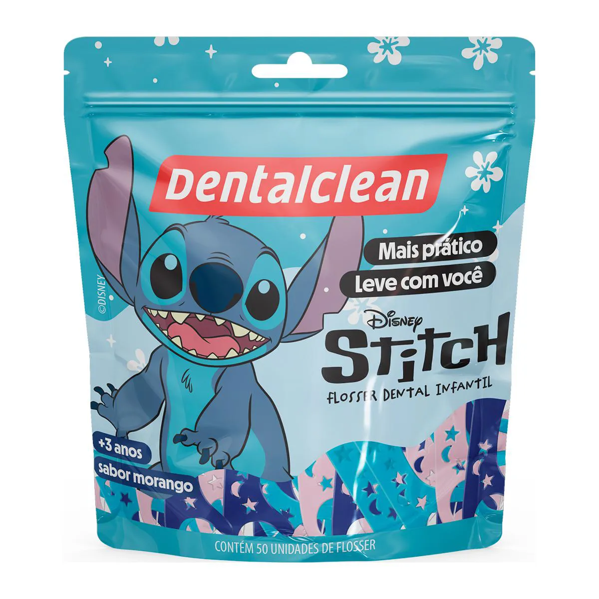 Flosser Infantil Dentalclean Stitch Morango 50 unidades