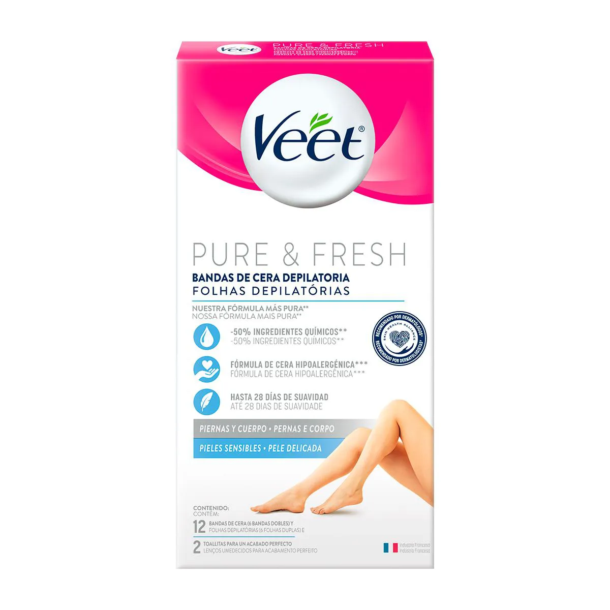 Folha Depilatória Pernas e Corpo Veet Pure & Fresh 12 unidades