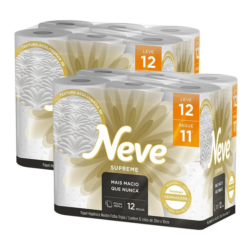Kit 2 Papel Higiênico Neve Supreme Folha Tripla Leve 12un Cada