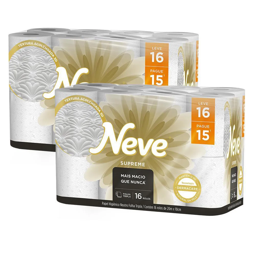 Kit 2 Papel Higiênico Neve Supreme Folha Tripla Leve 16un Cada