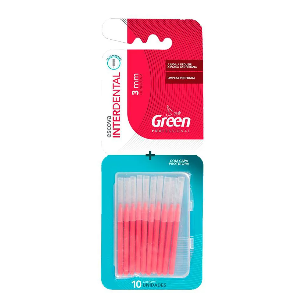 ESCOVA INTERDENTAL CILíNDRICA 3MM - 10 UNIDADES - GREEN