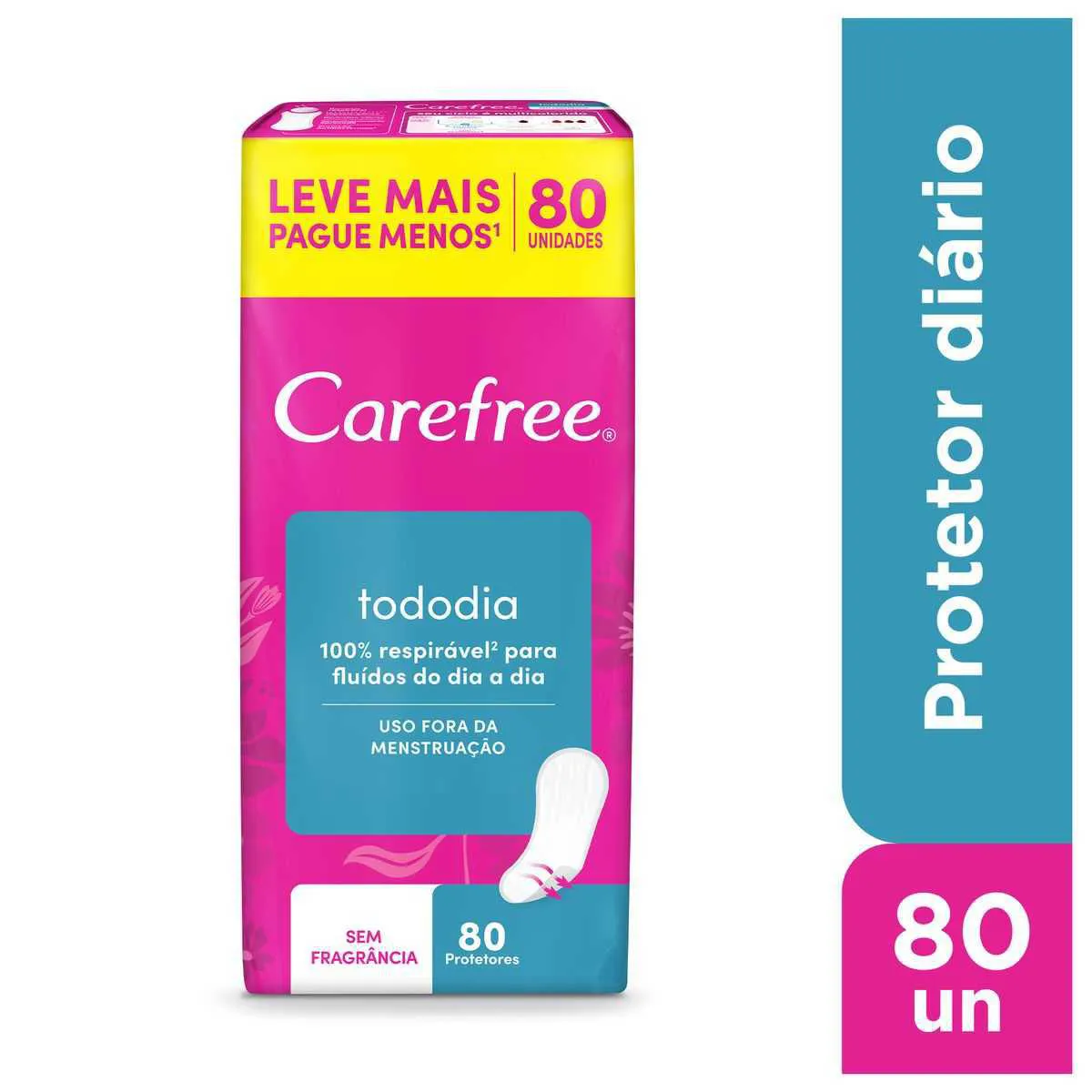 Protetor Diário Carefree Tododia Sem Perfume 80 unidades