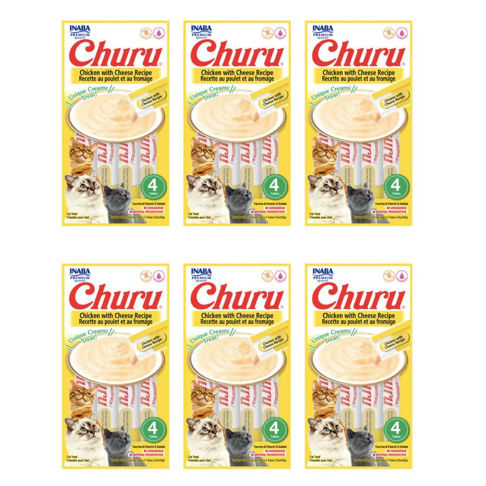 Caixa 6 unidades Petisco Purê Churu Galinha E Queijo para Gatos 56g