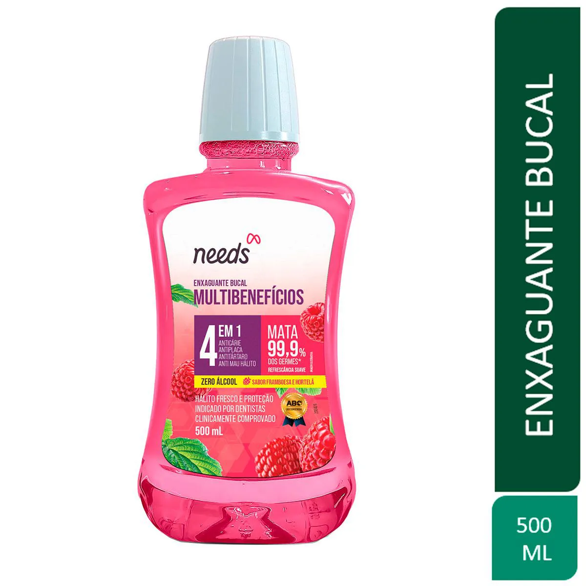 Enxaguante Bucal Needs Framboesa com Hortelã Zero Álcool 500ml