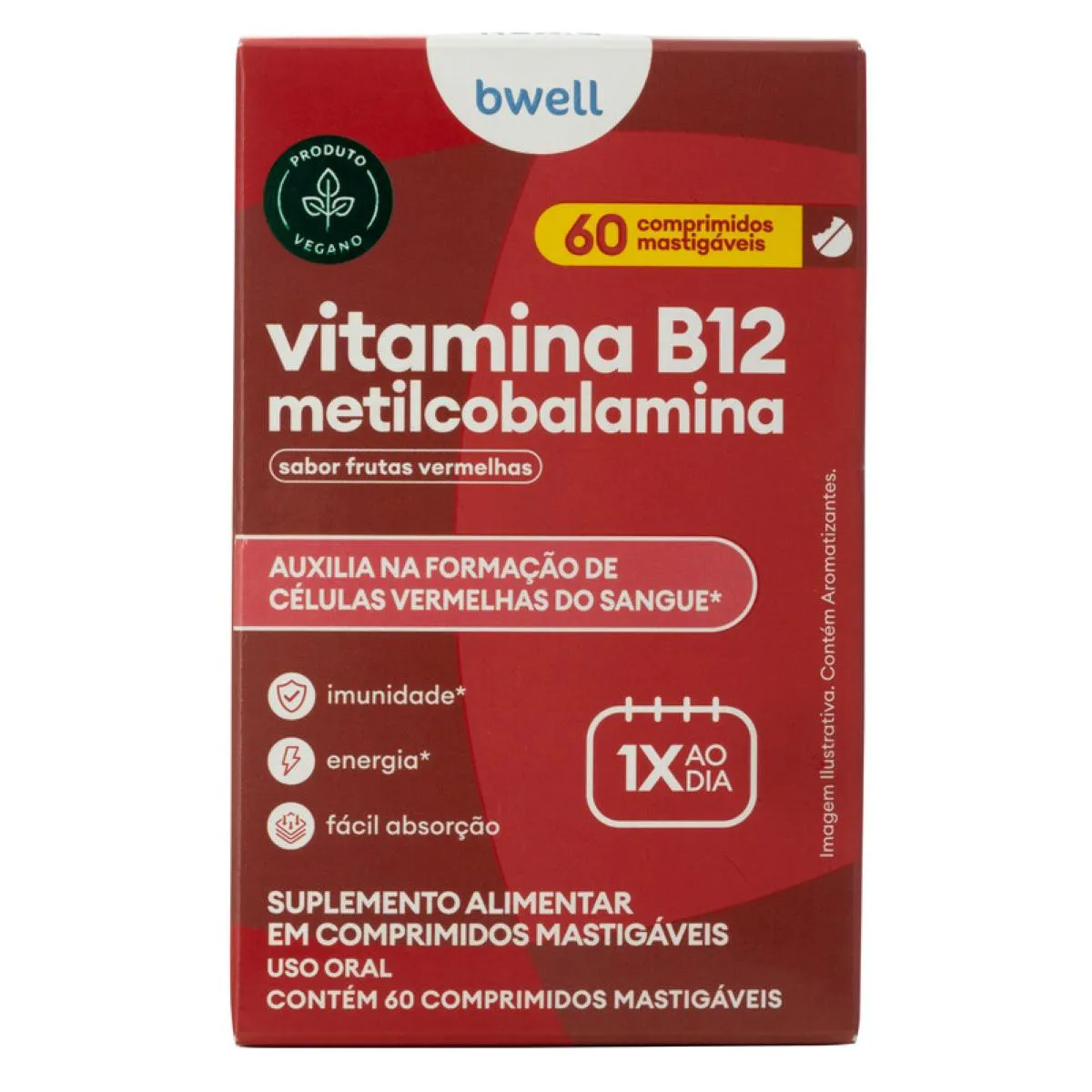 Vitamina B12 Bwell Frutas Vermelhas 60 Comprimidos Mastigáveis