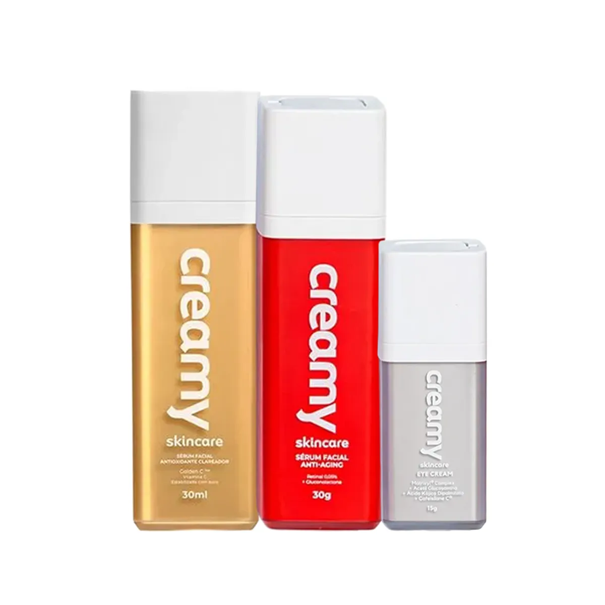 Kit Facial Creamy Skincare Sérum Clareador Vitamina C Creamy 30ml + Sérum Anti-Idade Retinal 30g + Creme para Olhos 15g