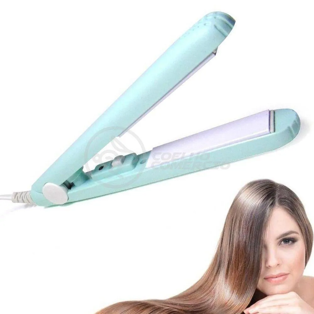 Mini Chapinha Prancha Portátil 17Cm Bivolt Profissional Azul