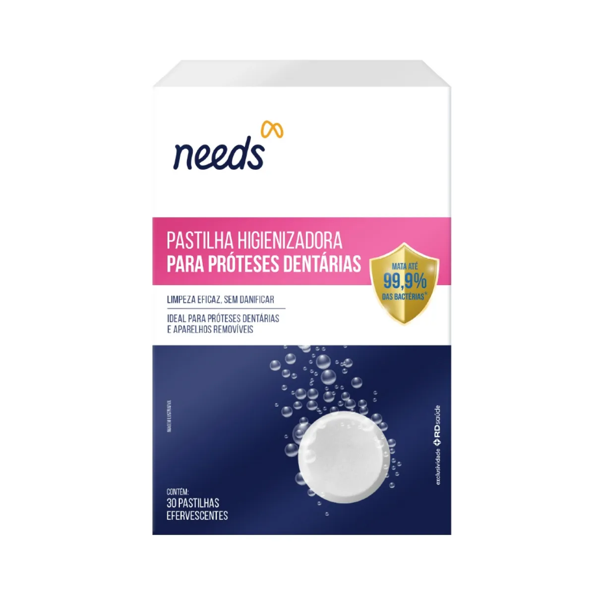 Pastilha Higienizadora para Próteses Dentárias Needs 30 Pastilhas
