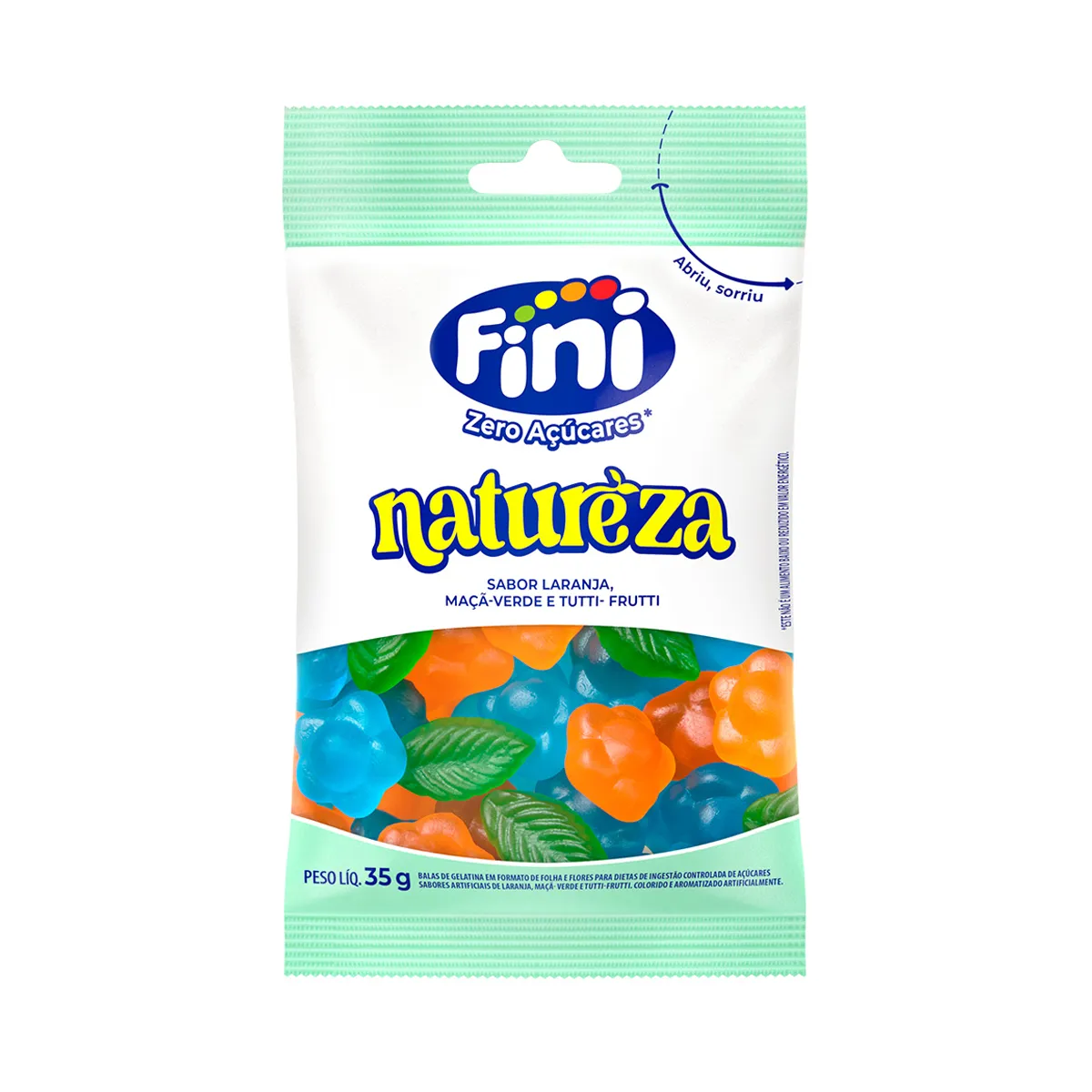 Balas de Gelatina Fini Zero Açúcares Natureza Laranja Tutti-frutti e Maçã Verde 35g