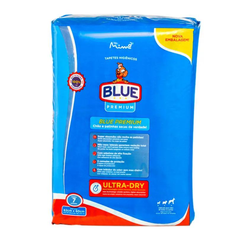 Tapete Higiênico Blue Original Premium com 07 Unidades de 82X60Cm