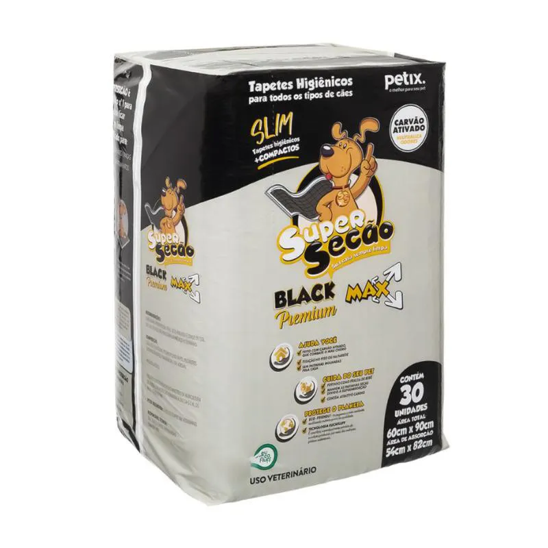 Tapete Higiênico Super Secão Slim Black 30Un 60X90Cm para Cães