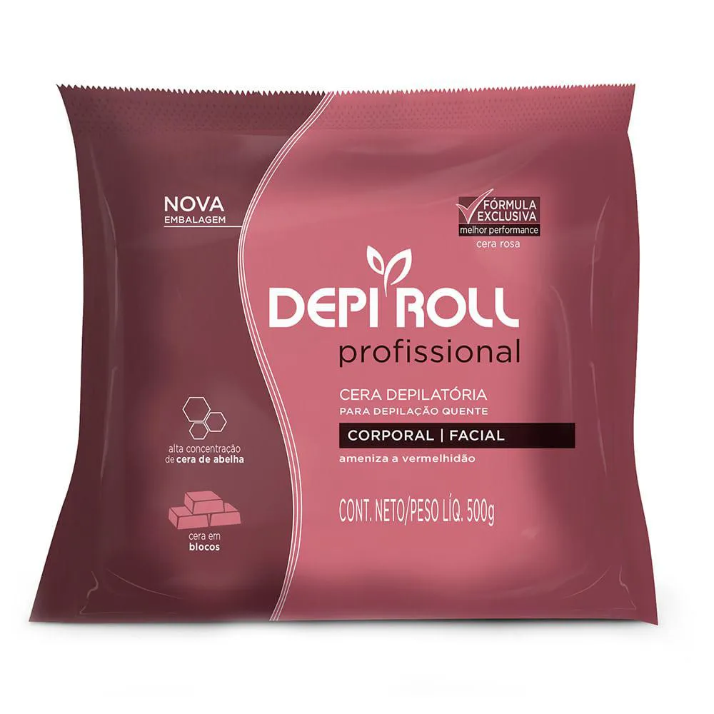 Cera Depilatória em Blocos Depiroll - Cera Quente em Blocos Rosa 500g