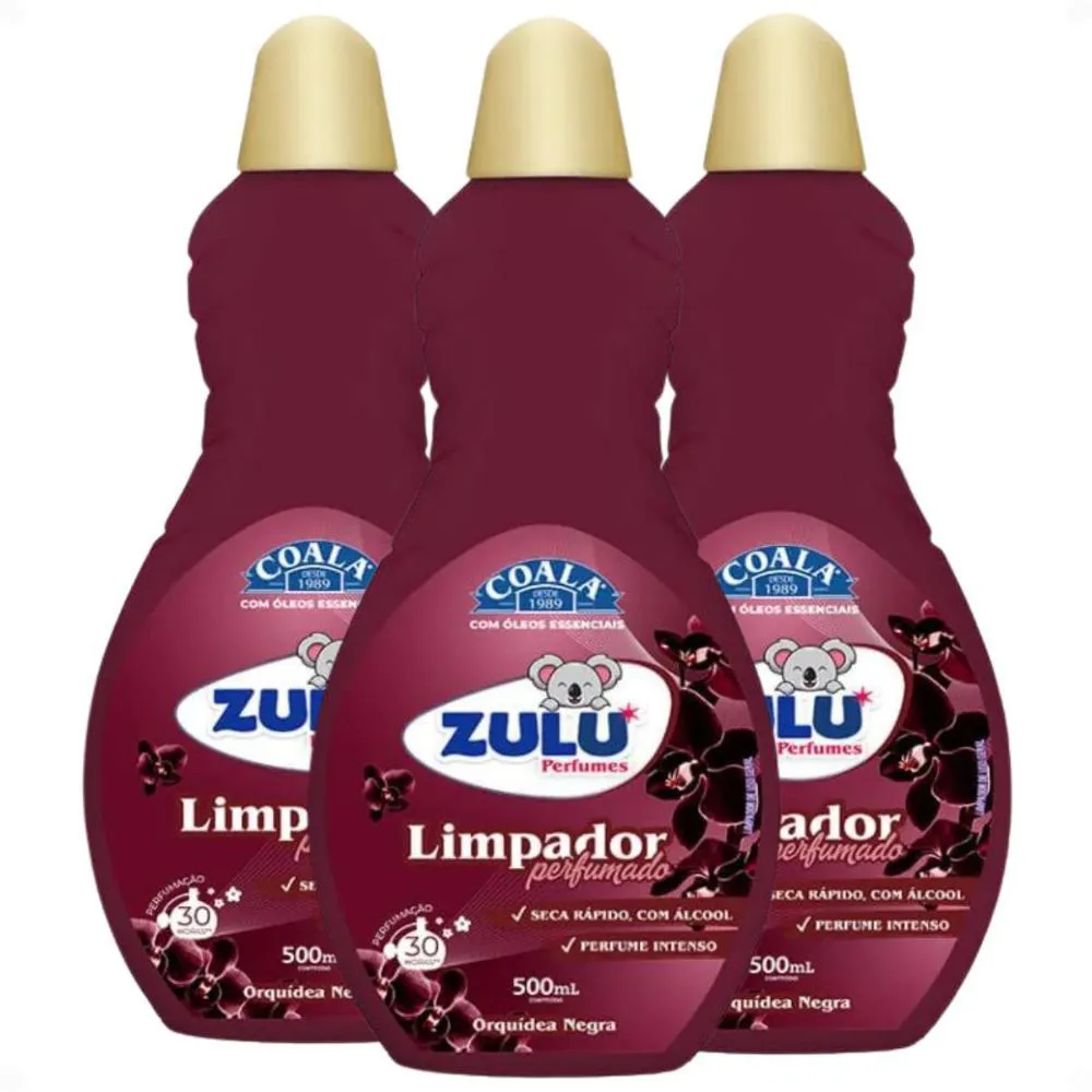 Kit Coala Zulu Perfumes: 3 Limpadores Perfumados Orquídea Negra 500ml