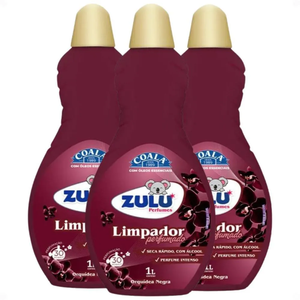Kit Coala Zulu Perfumes: 3 Limpadores Perfumados Orquídea Negra 1l