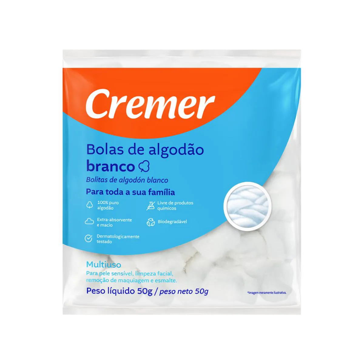 Algodão Bola Branco Cremer 50G Puro Pacote Unhas - Curativo
