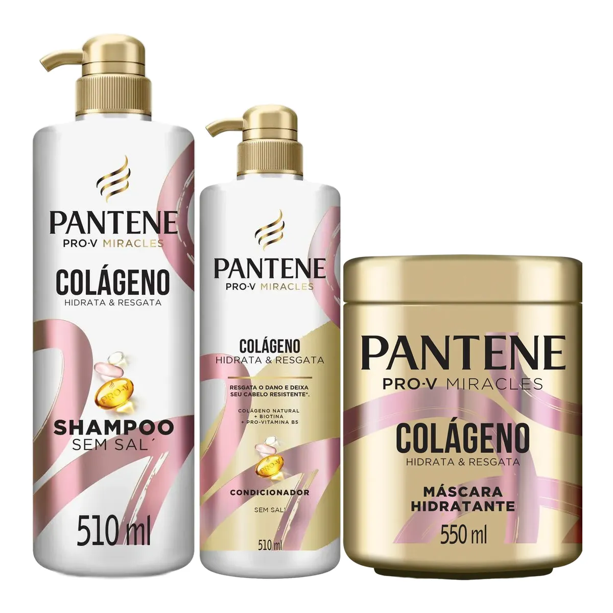 Kit Pantene Pro-V Miracles Colágeno Hidrata e Resgata Shampoo 510ml + Condicionador 510ml + Máscara Capilar 550ml