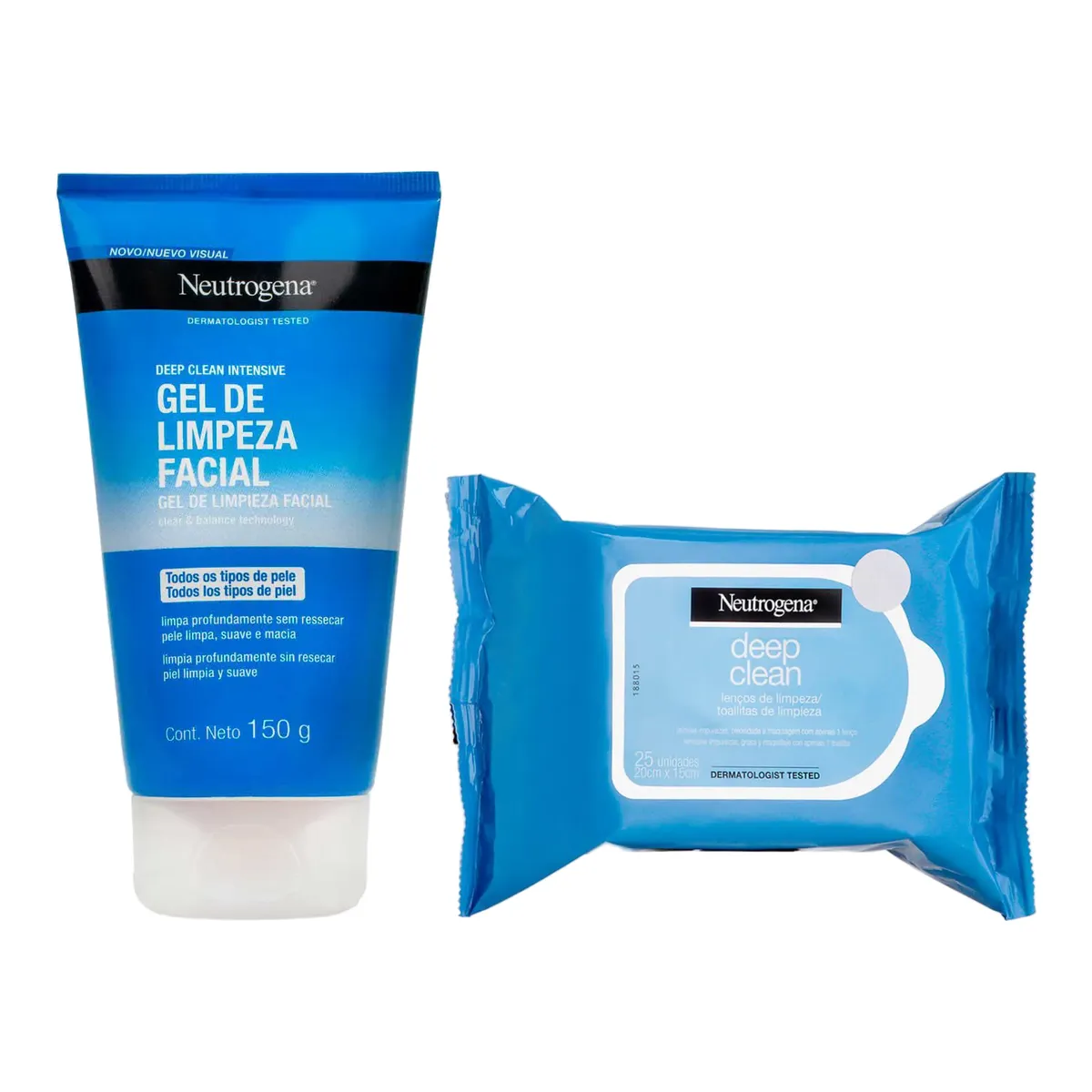 Kit Neutrogena Deep Clean Gel de Limpeza Facial 150g + Lenço Demaquilante 25 unidades