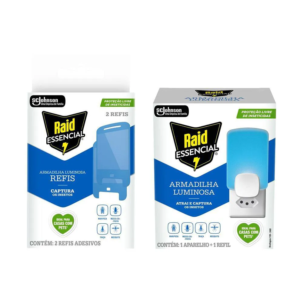 Kit Raid Essencial Aparelho Armadilha Luminosa + 3 Refis