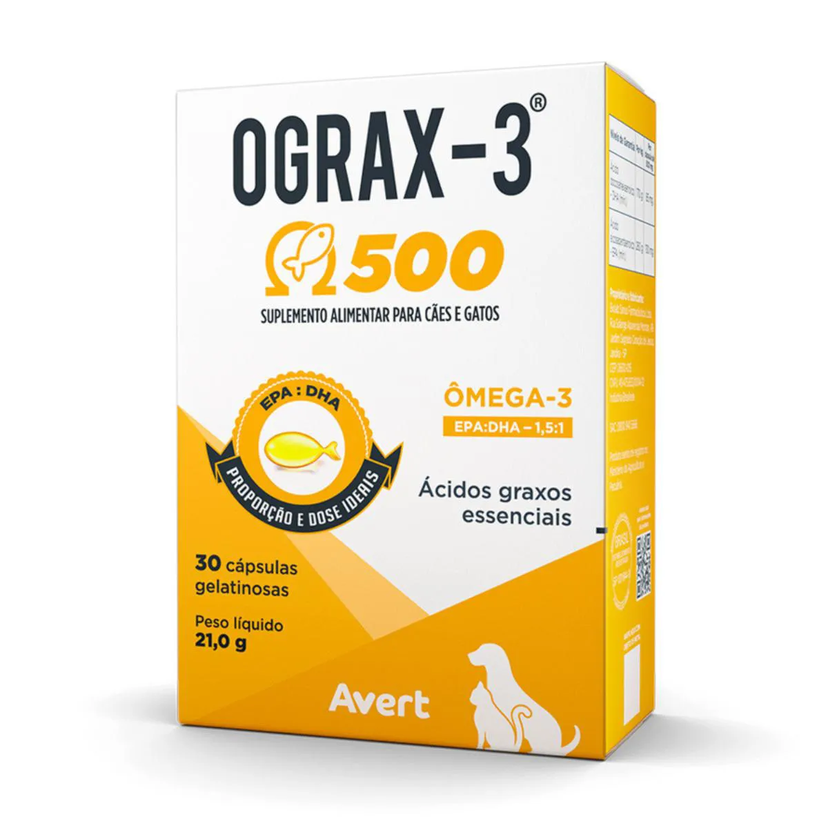 Suplemento Alimentar Ograx Ômega 3 500Mg 30 Cápsulas para Cães e Gatos