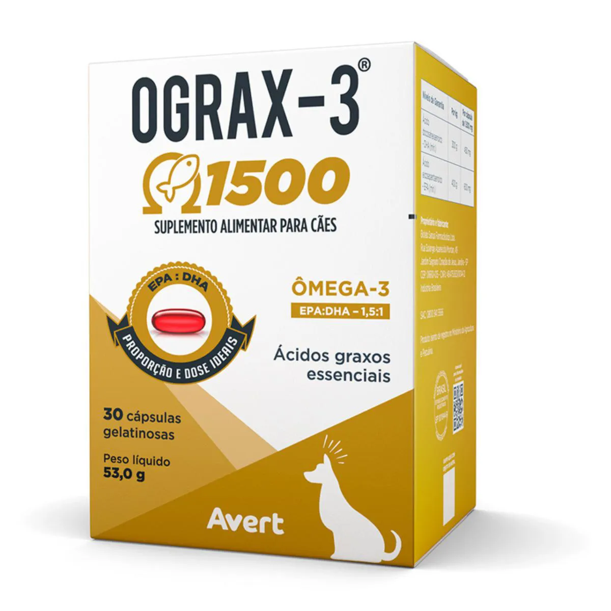 Suplemento Alimentar Ograx Ômega-3 1500 30 Cápsulas para Cães