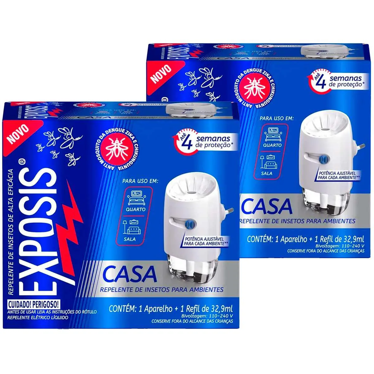 2 Aparelhos Repelente Elétrico + Refil Exposis Casa 32,9Ml