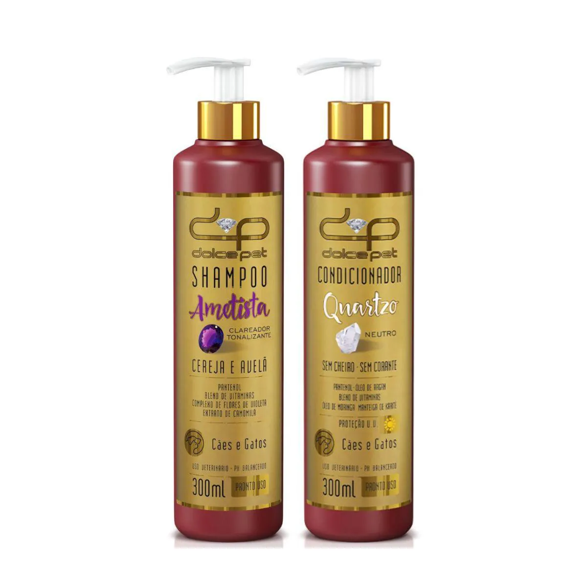 Kit Dolce Pet Shampoo Clareador Tonalizante + Condicionador Neutro para Cães e Gatos 300Ml
