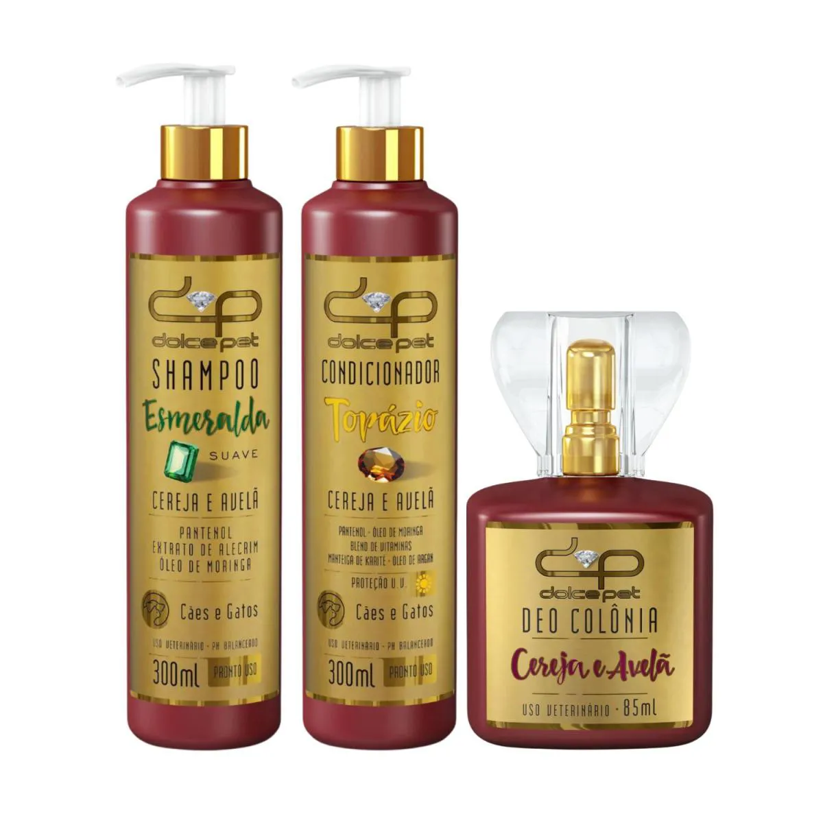 Kit Shampoo Suave + Condicionador Topázio + Deo Colônia Cereja e Avelã Cães e Gatos