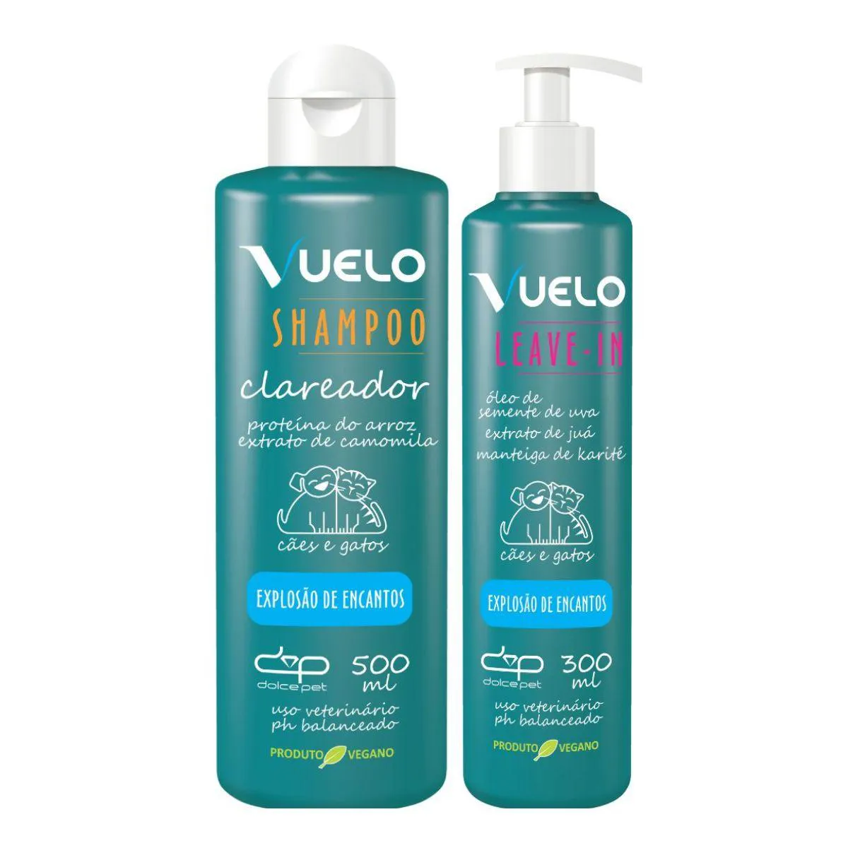 Kit Vuelo Shampoo Clareador + Leave-In Explosão de Encantos para Cães e Gatos