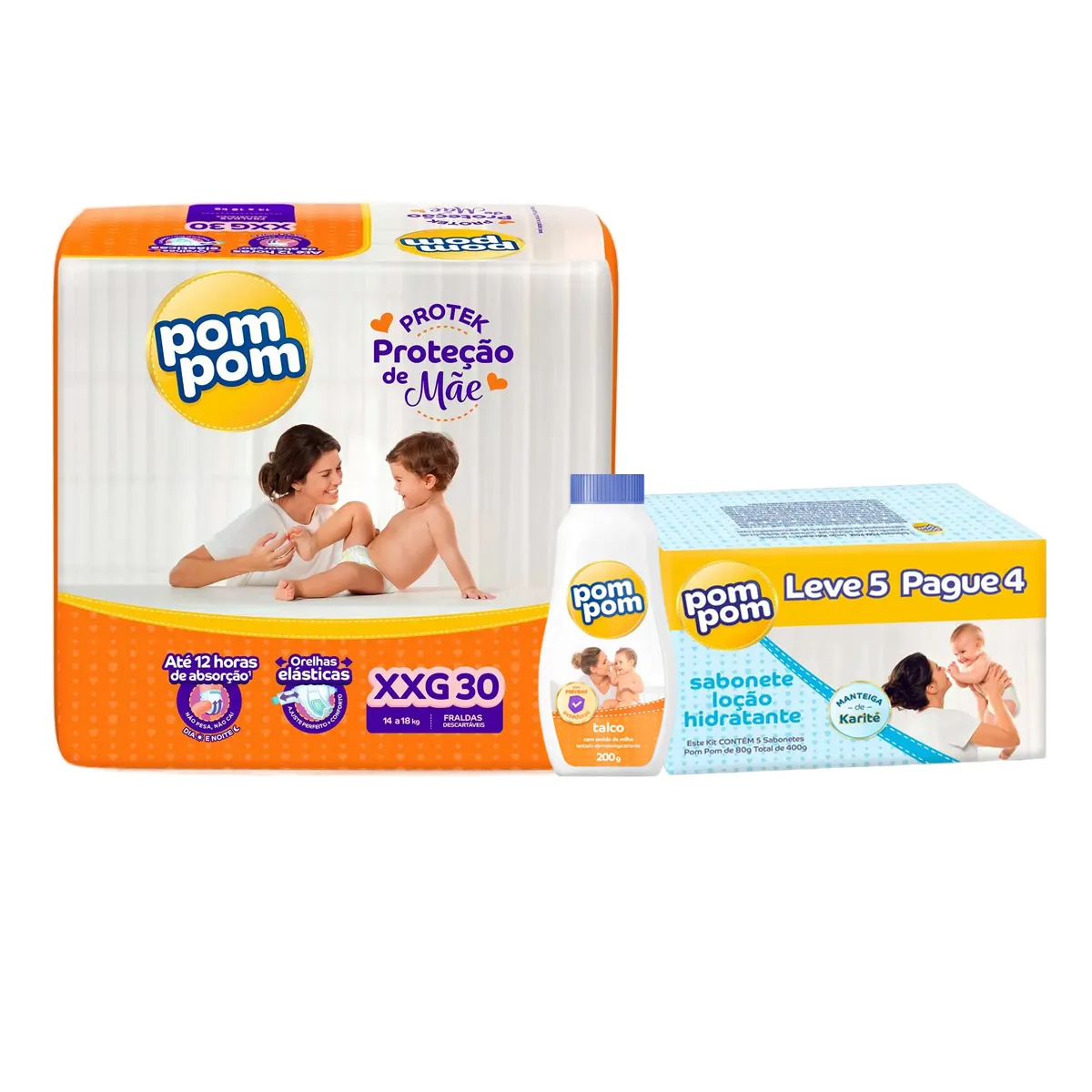 Kit Chá de Bebê Pom Pom Fralda XXG com Talco e Sabonete
