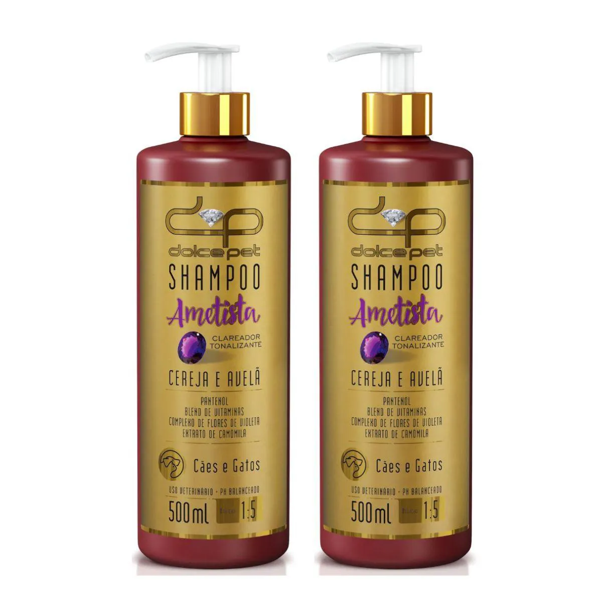 Kit 2 Shampoo Clareador Tonalizante Cereja e Avelã Dolce Pet Cães e Gatos - 500Ml