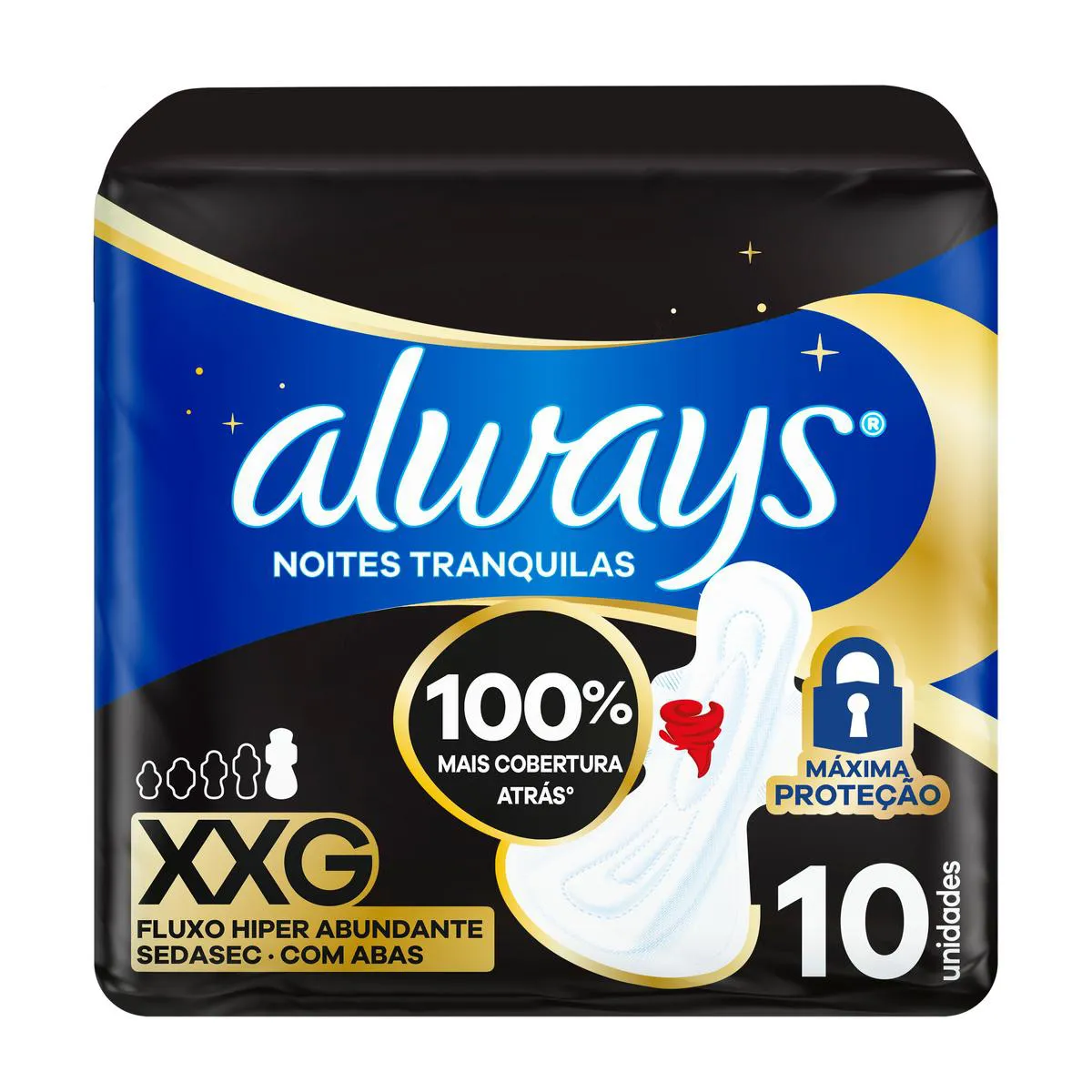 Absorvente Always Noites Tranquilas Seca XXG Com Abas 10 unidades