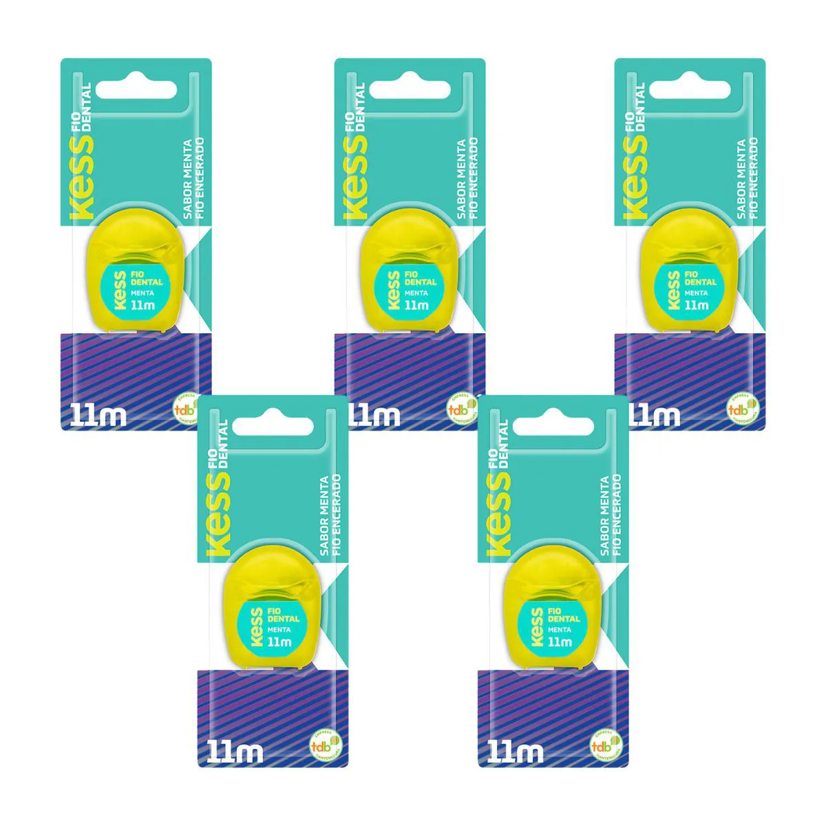 Kit 5 Fio Dental Encerado Menta Mini 11M - Kess