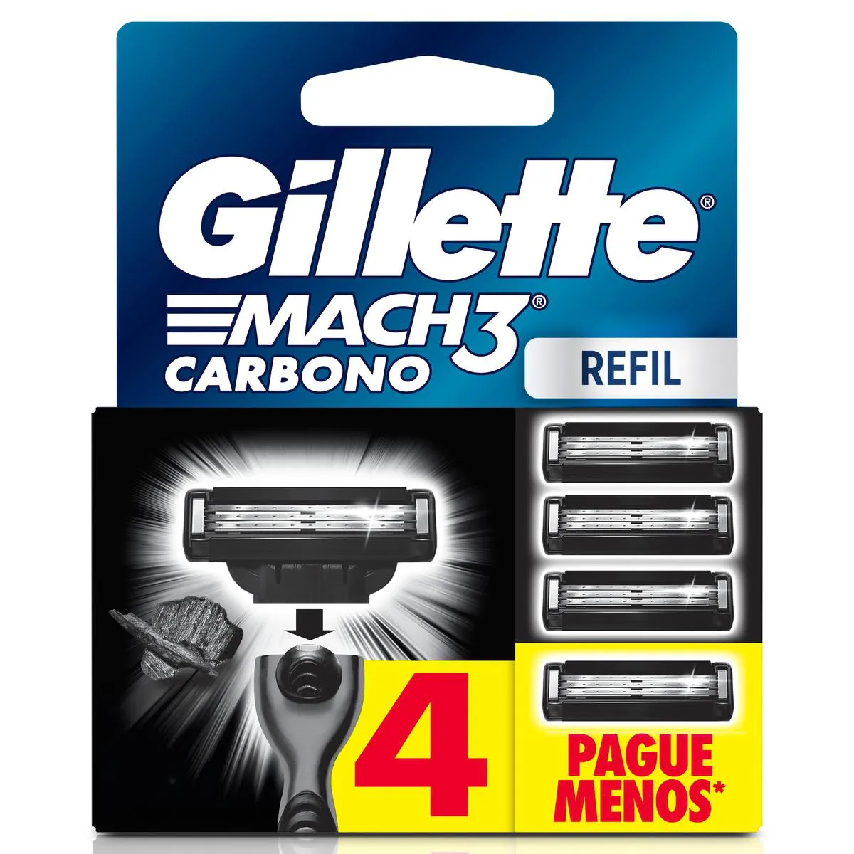 Refil para Aparelho de Barbear Gillette Mach3 Carbono 4 cargas