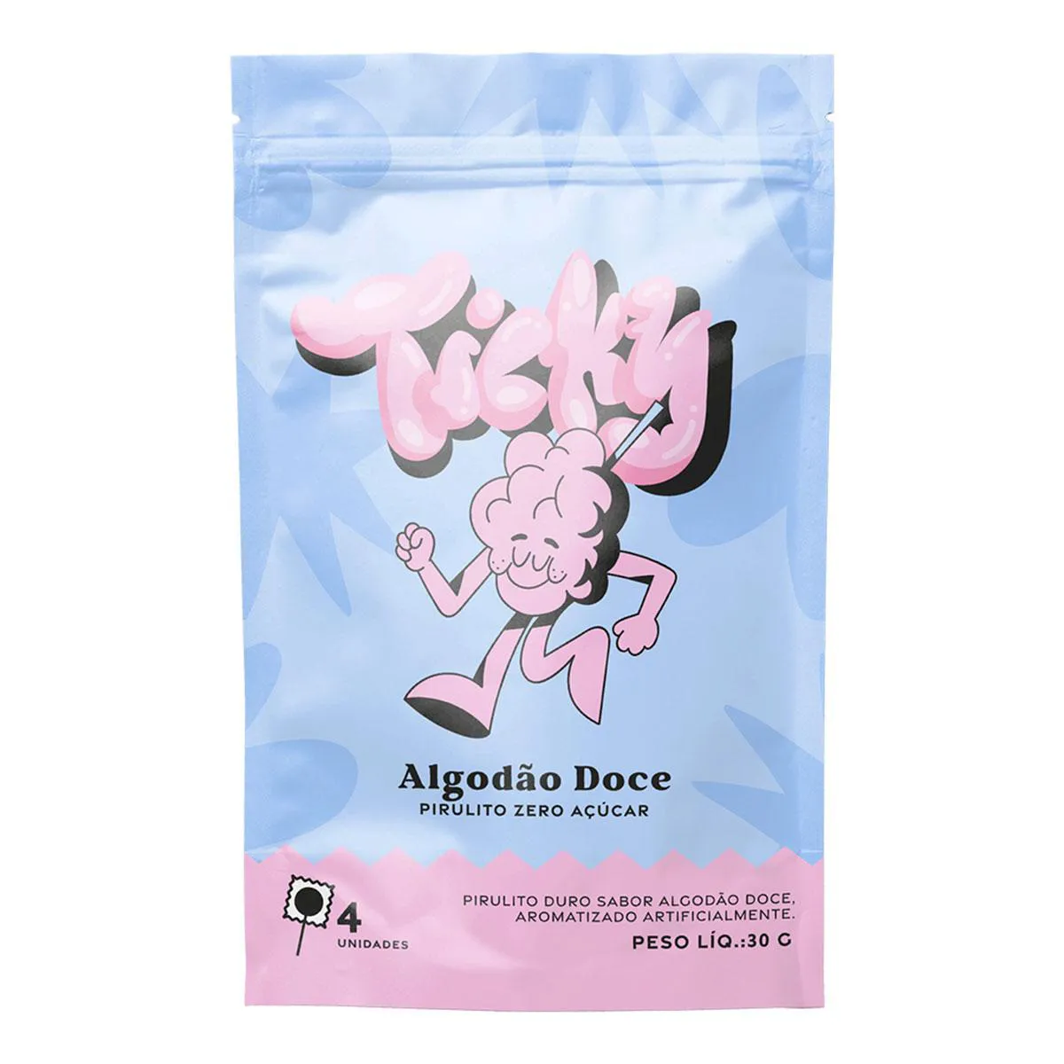 Pirulito Ticky Zero Açucar Algodão Doce Pouch 4 unidades