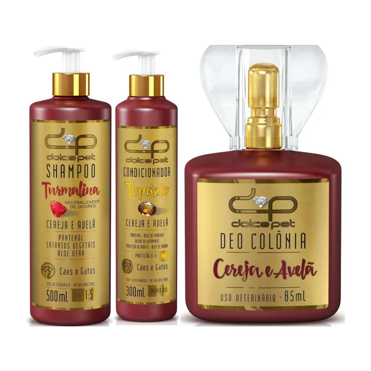 Kit Dolce Pet Shampoo Neutralizador de Odores + Condicionador Topázio + Deo Colônia Cereja e Avelã Cães e Gatos