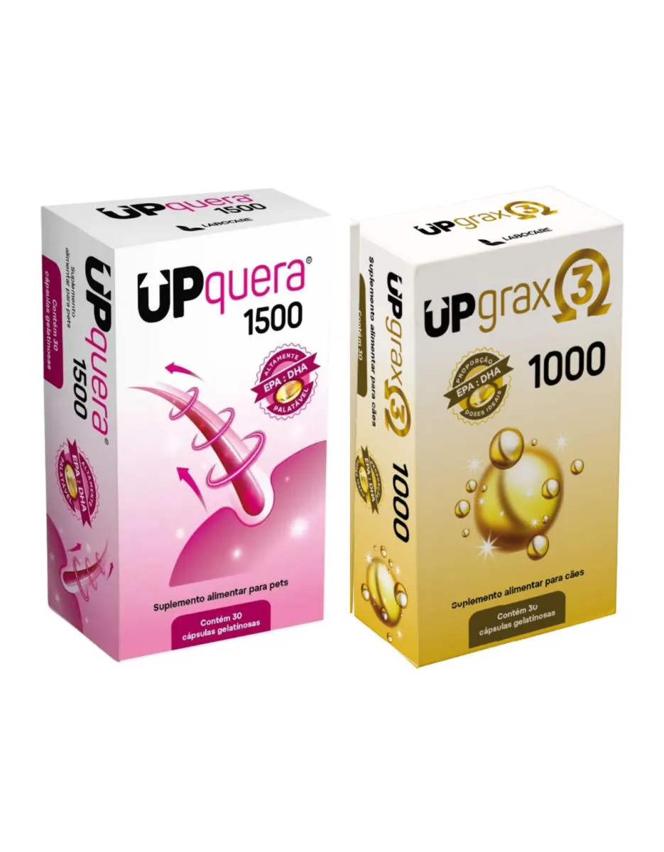 Kit Upquera 1500 + Upgrax 3 1000 Ômega 3 Epa Dha Pele Saudável Pelo Forte Cães & Gatos