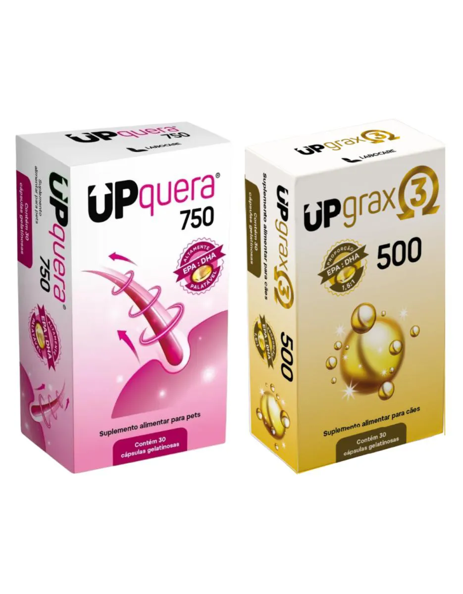Kit Upquera 750 + Upgrax 3 500 Ômega 3 Epa Dha Pele Saudável Pelo Forte Cães & Gatos
