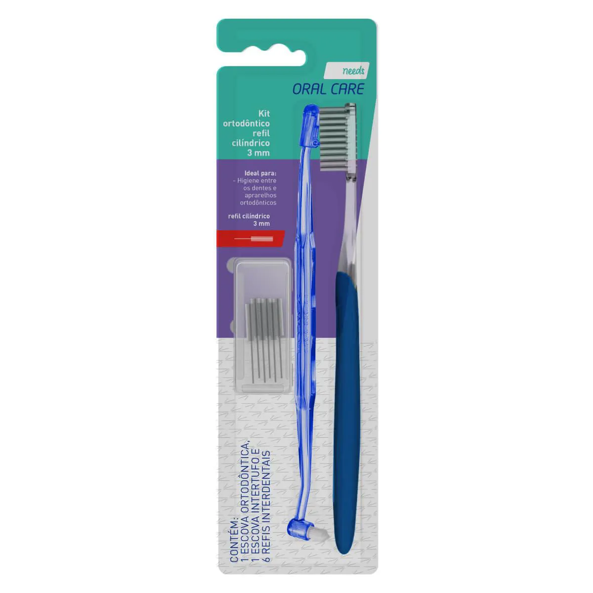 Kit Needs Oral Care Escova Ortodôntica + Intertufo + Refil Cilíndrico
