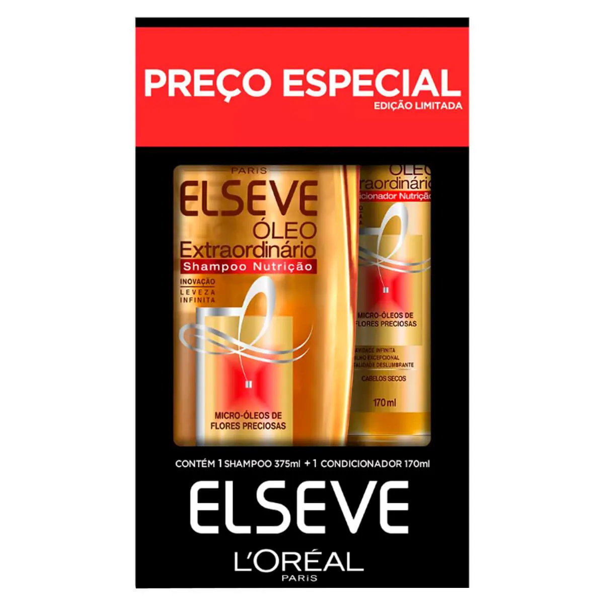 Kit L'Oréal Paris Óleo Extraordinário Shampoo Nutrição 375ml + Condicionador Nutrição 170ml