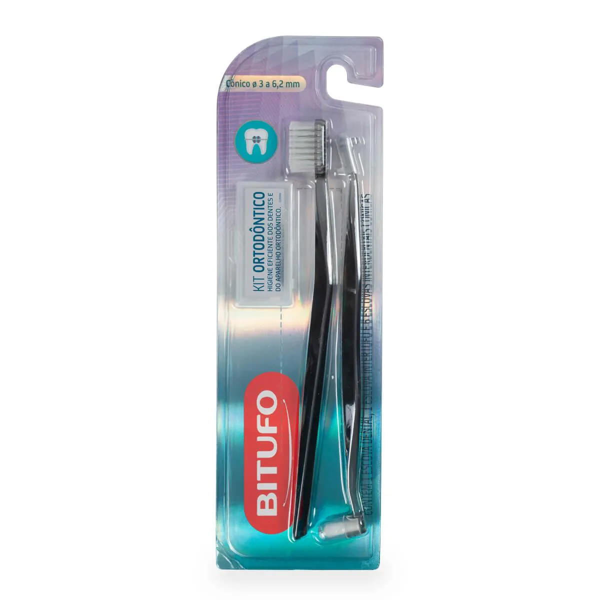 Kit Ortodôntico Bitufo Escova de Dente + Escova Interdental + 6 Refis Interdentais Cônicos