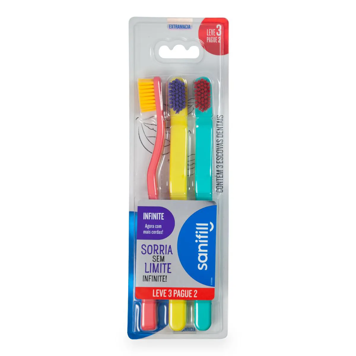 Escova de Dente Sanifill Infinite Extramacia Leve 3 Pague 2 Unidades