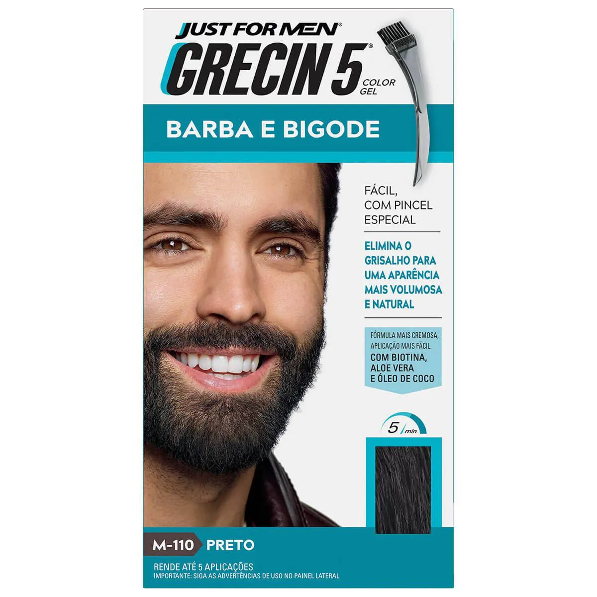 Tonalizante Grecin 5 Just For Men Color Gel Barba e Bigode - Preto
