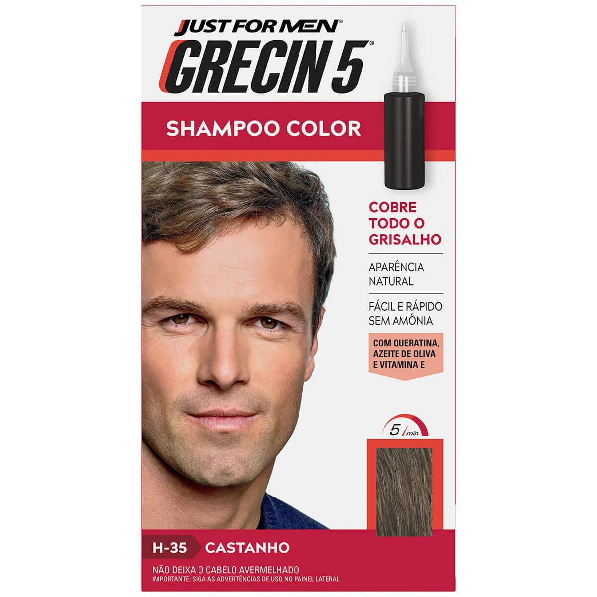 Shampoo Tonalizante Color Just For Men Grecin 5 - H-35 Castanho