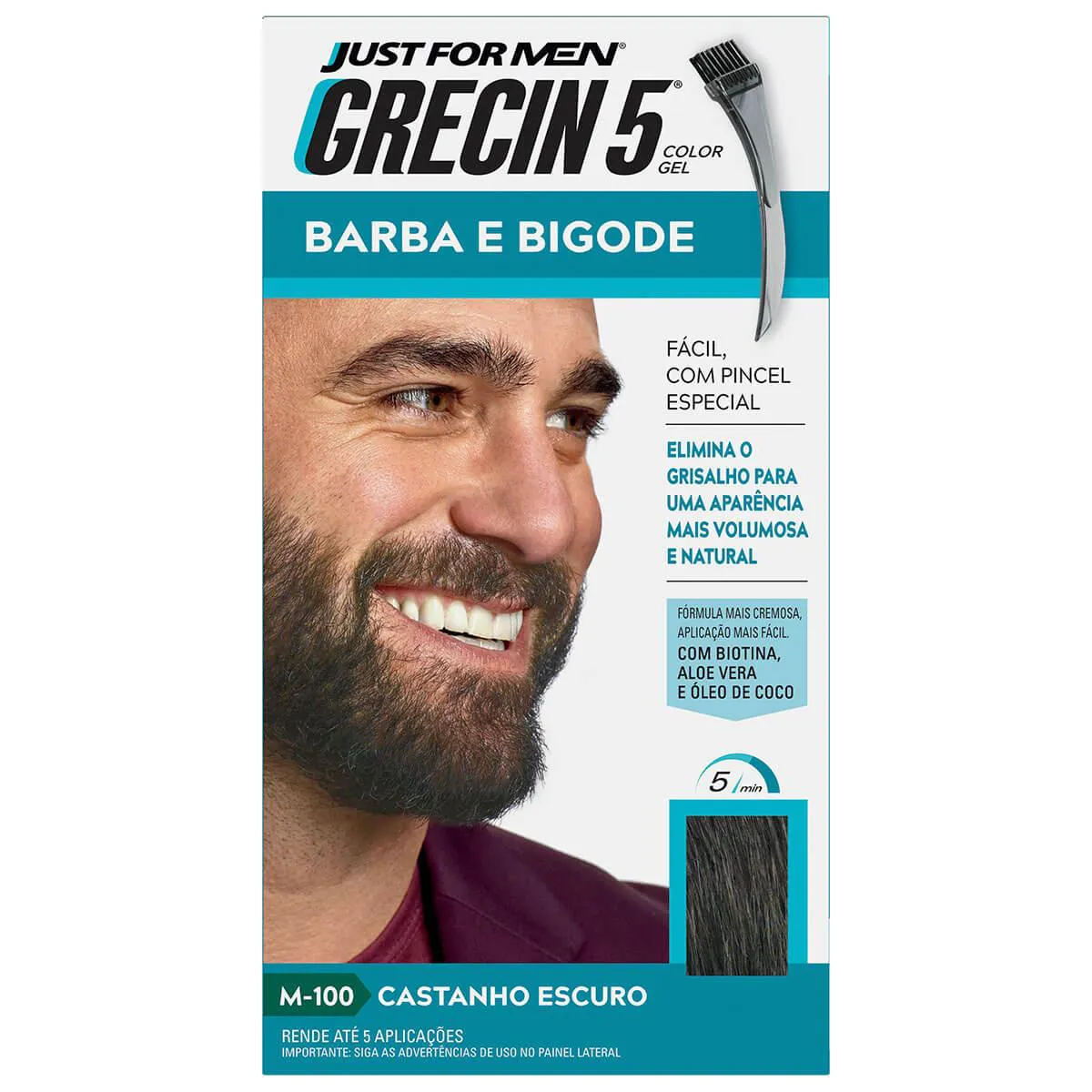 Tonalizante Grecin 5 Just For Men Color Gel Barba e Bigode - Castanho Escuro