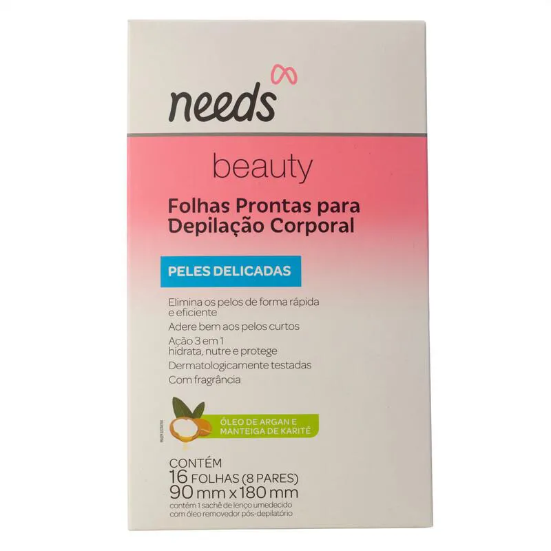 Folha Depilatória Corporal Needs Beauty Pele Delicada 16 Folhas