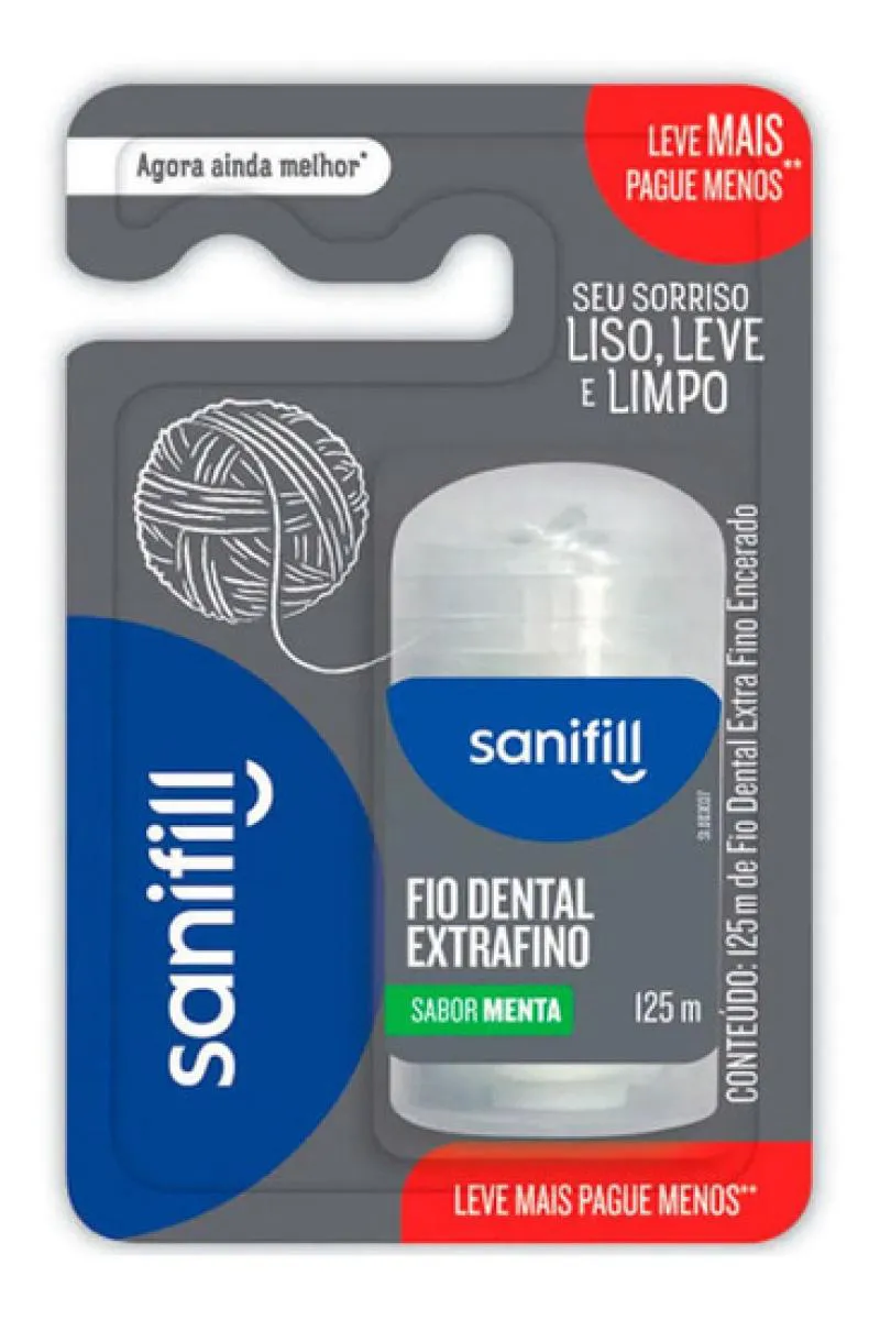 Fio Dental Sanifill Extrafino Sabor Menta 125 Metros