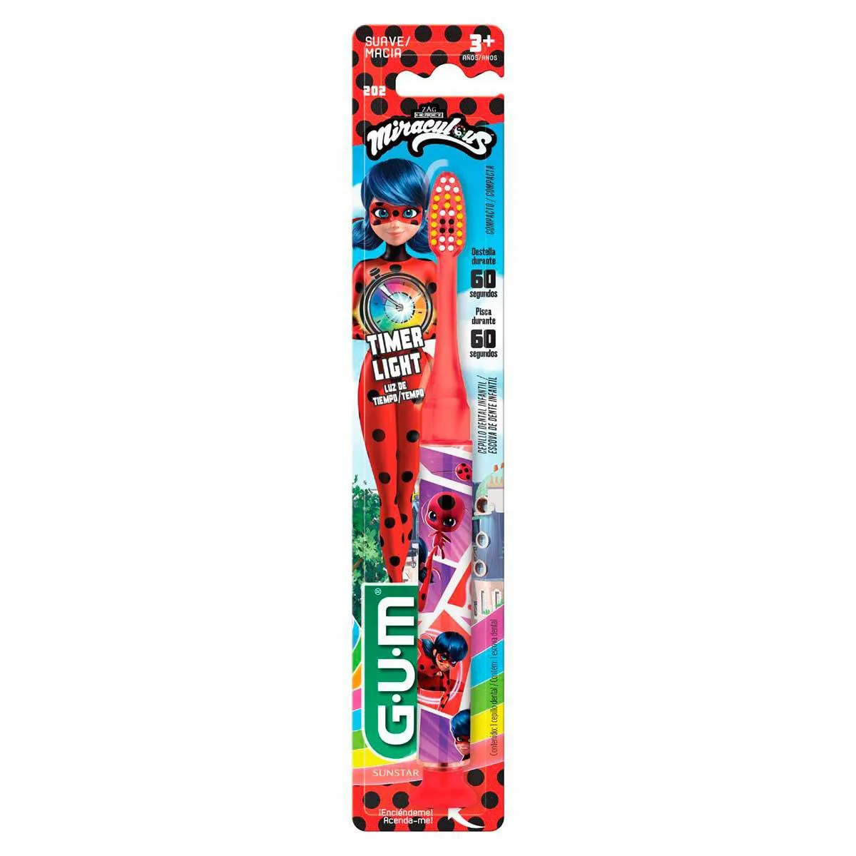Escova de Dente Infantil GUM Miraculous Timer Light Macia