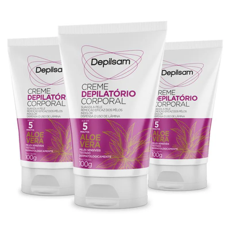 Kit Creme Depilatório Corporal Depilsam Aloe Vera 100g com 3 Unidades